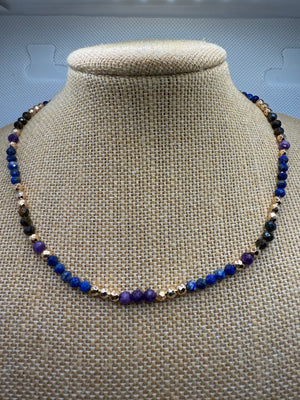 Golden Hematite, Amethyst, Tiger’s Eye & Lapis Lazuli Necklace – 39cm