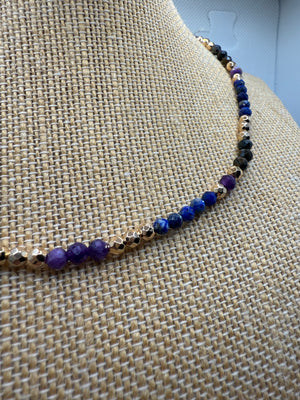 Golden Hematite, Amethyst, Tiger’s Eye & Lapis Lazuli Necklace – 39cm