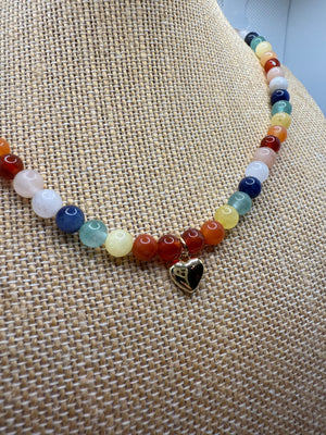 Chakra Agate Necklace with 18k Gold Heart – 47cm