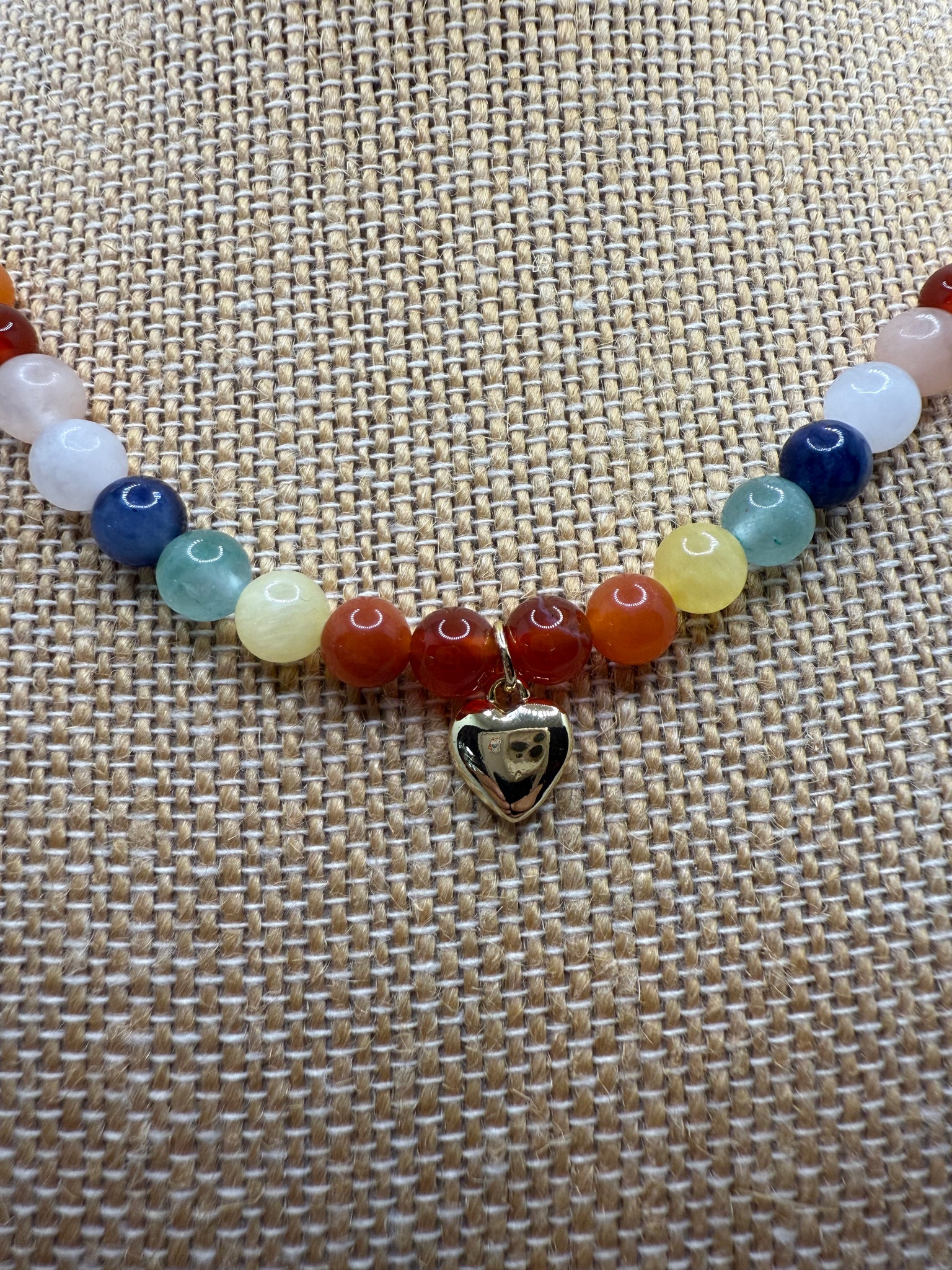 Chakra Agate Necklace with 18k Gold Heart – 47cm