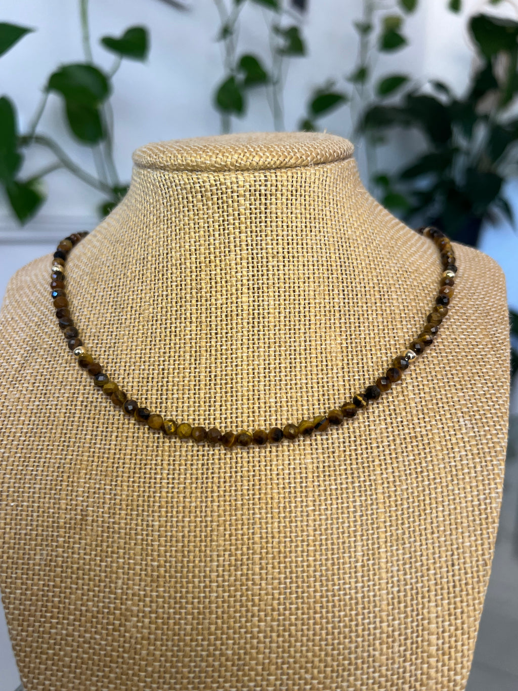 Tigers Eye & 14K Gold Bead Necklace