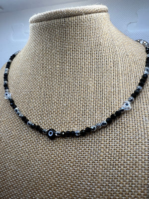 Evil Eye Obsidian & Hematite Necklace
