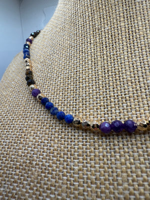 Golden Hematite, Amethyst, Tiger’s Eye & Lapis Lazuli Necklace – 39cm