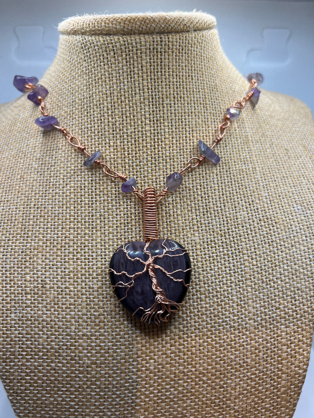 Tree of Life Cat’s Eye Pendant – Handmade with Amethyst & Copper