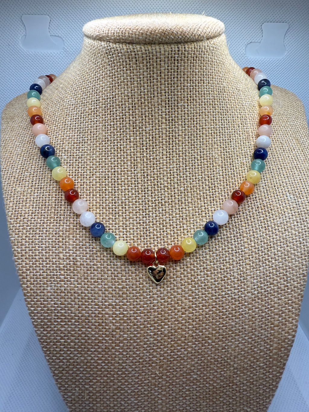 Chakra Agate Necklace with 18k Gold Heart – 47cm