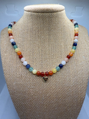 Chakra Agate Necklace with 18k Gold Heart – 47cm