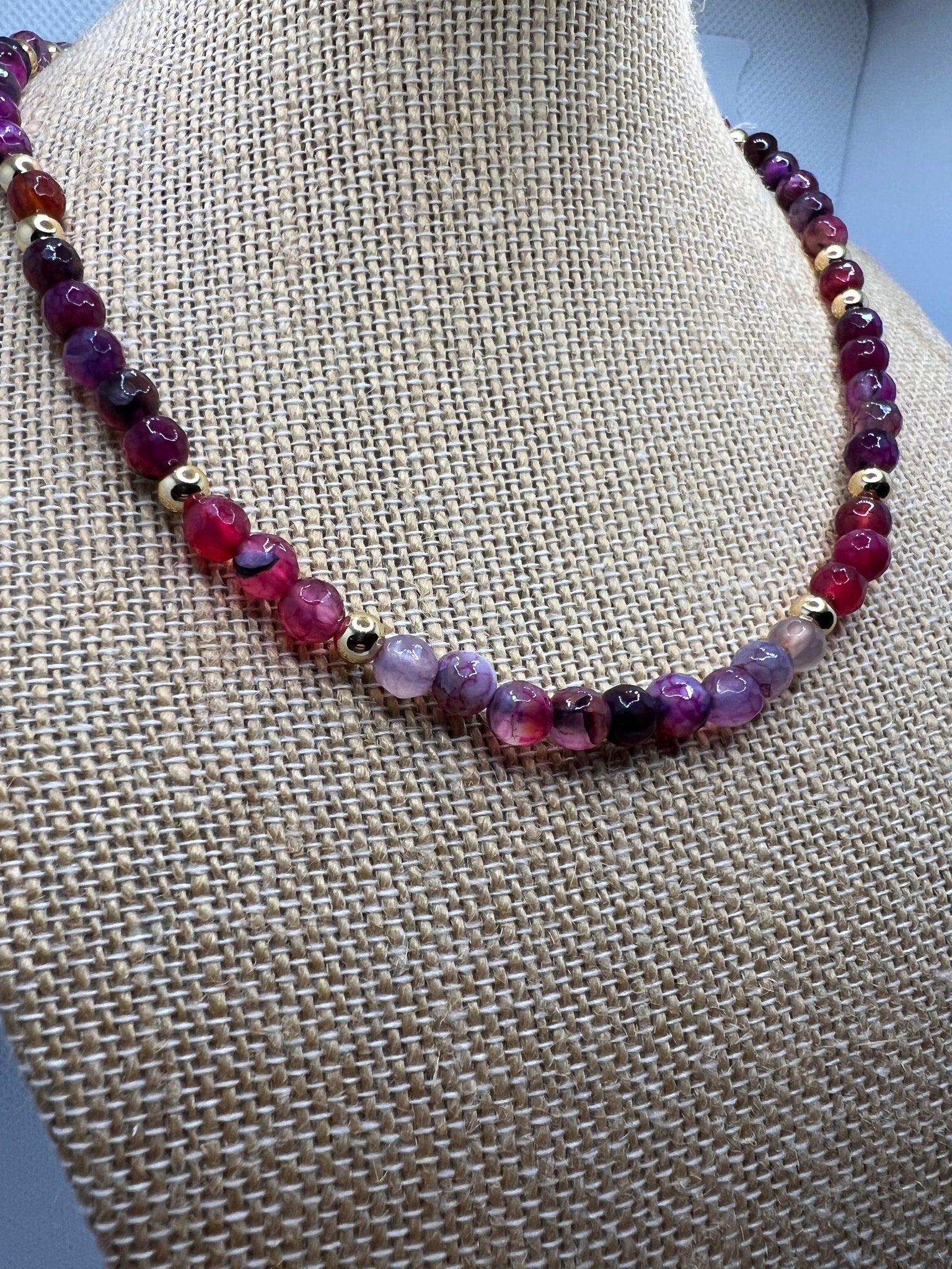 Agate & 14k Gold Beaded Necklace – 41cm