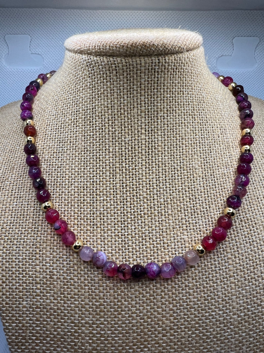 Agate & 14k Gold Beaded Necklace – 41cm