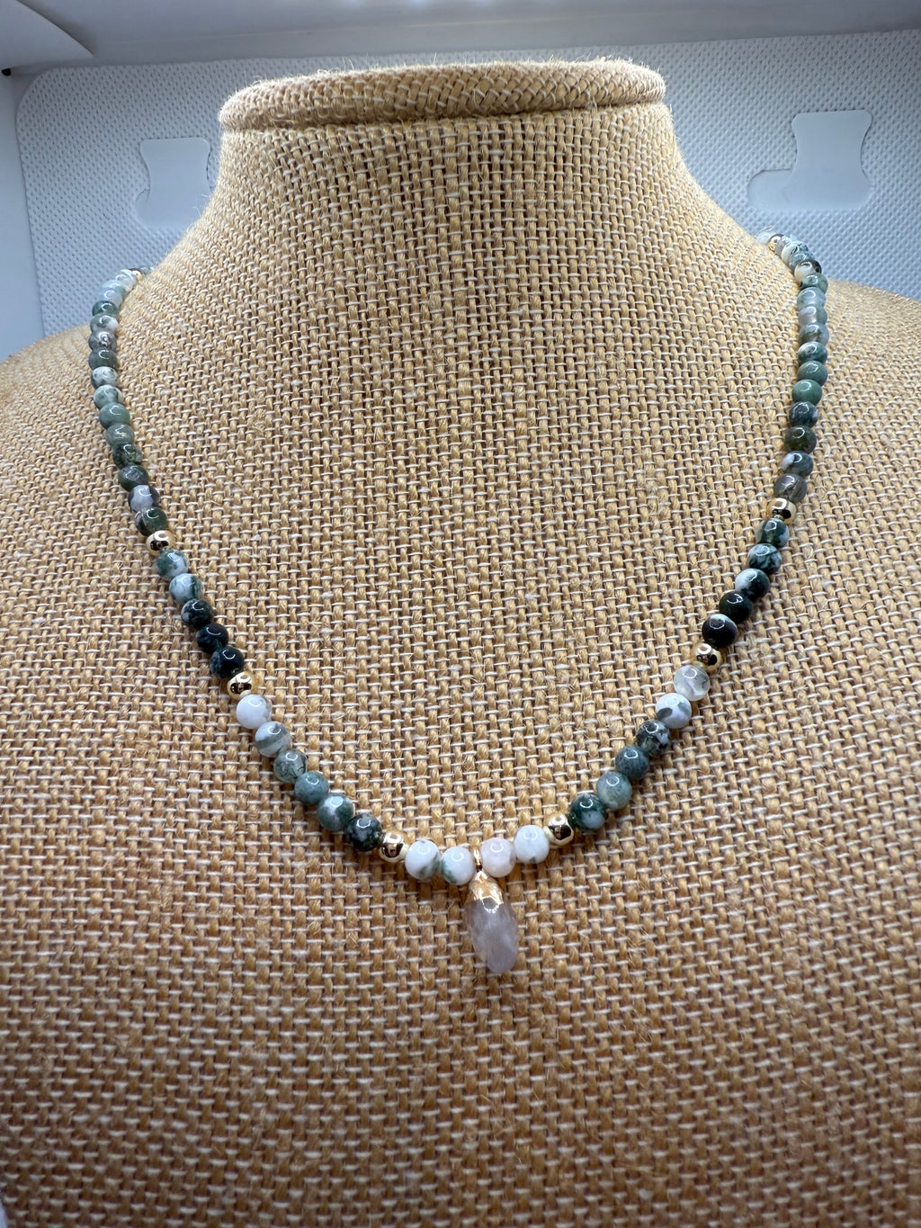 Tree Agate & 14K Gold Beaded Necklace
