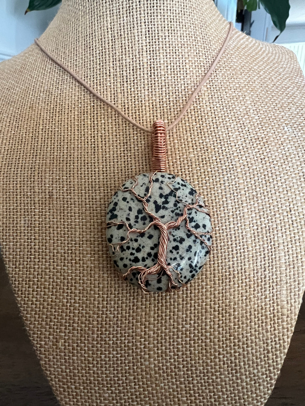 Dalmatian Jasper Copper Wire-Wrapped Pendant