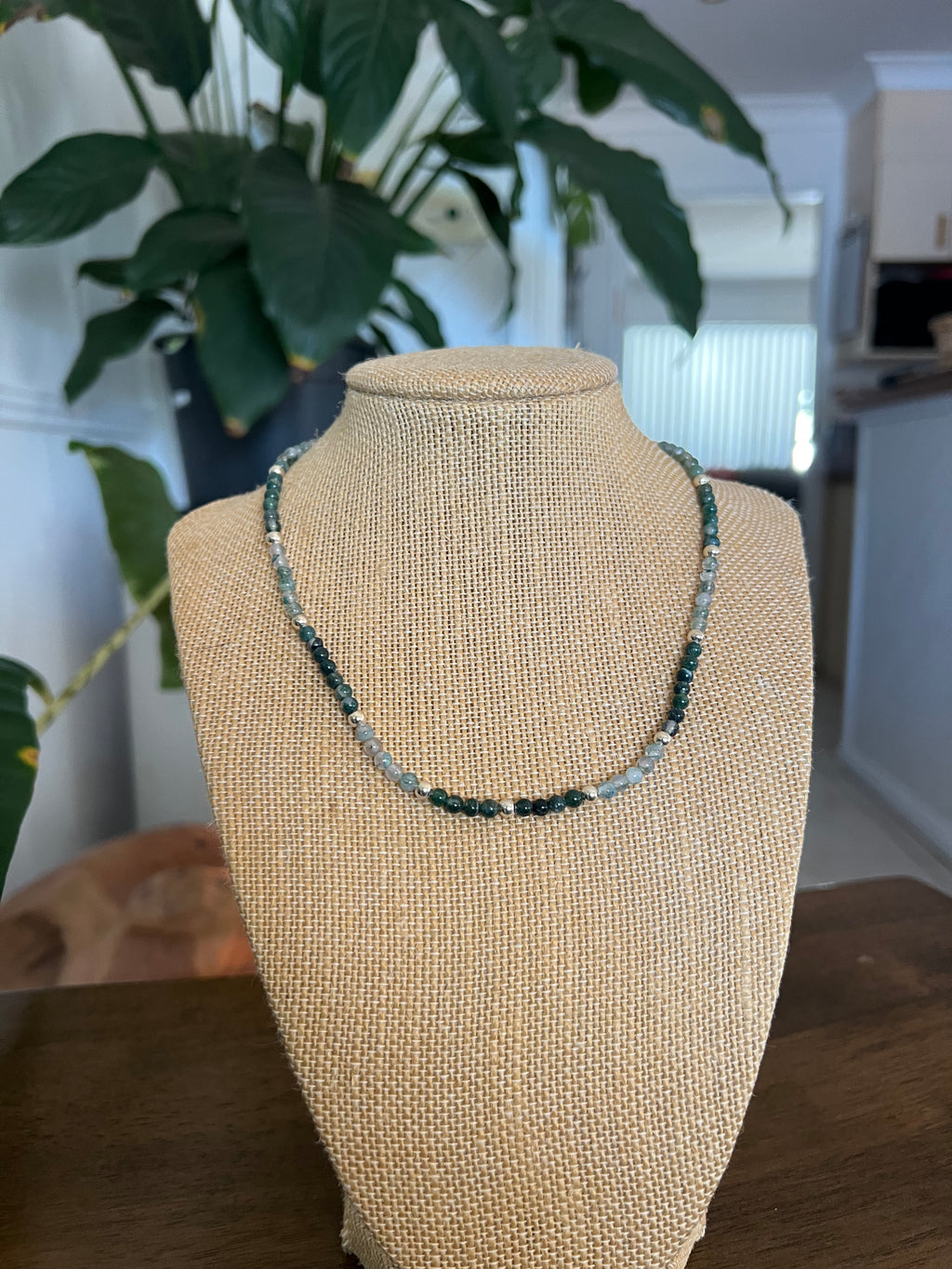 Moss Agate & Sterling Silver Beaded Necklace