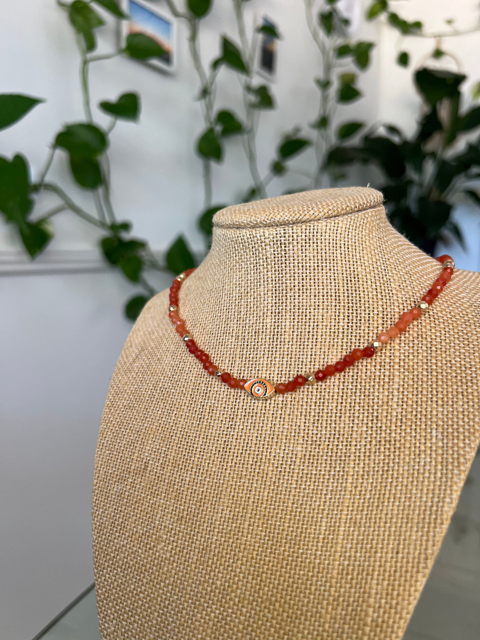 Orange Aventurine & Golden Hematite Evil Eye Necklace