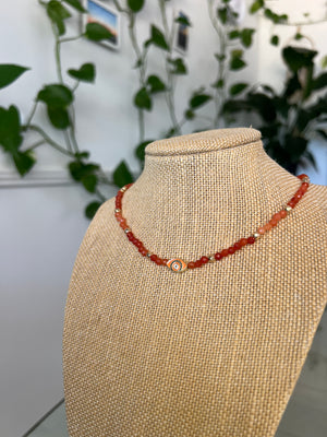 Orange Aventurine & Golden Hematite Evil Eye Necklace