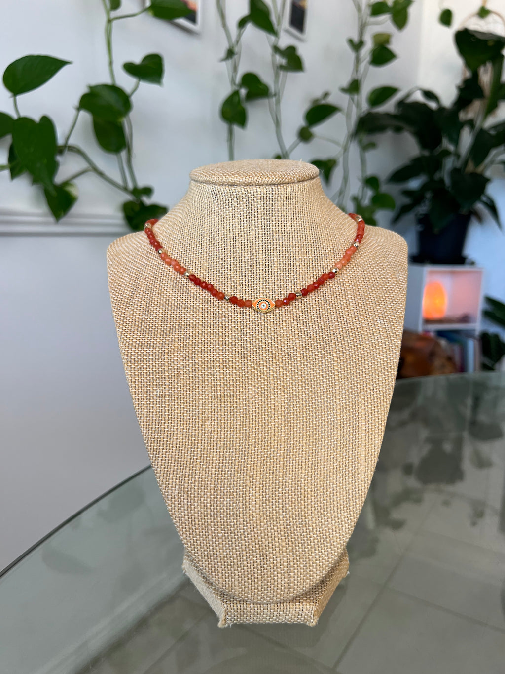 Orange Aventurine & Golden Hematite Evil Eye Necklace