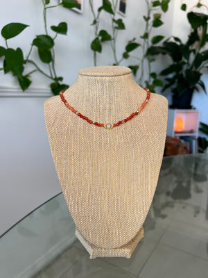 Orange Aventurine & Golden Hematite Evil Eye Necklace
