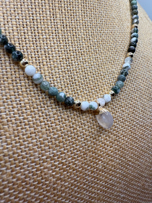 Tree Agate & 14K Gold Beaded Necklace