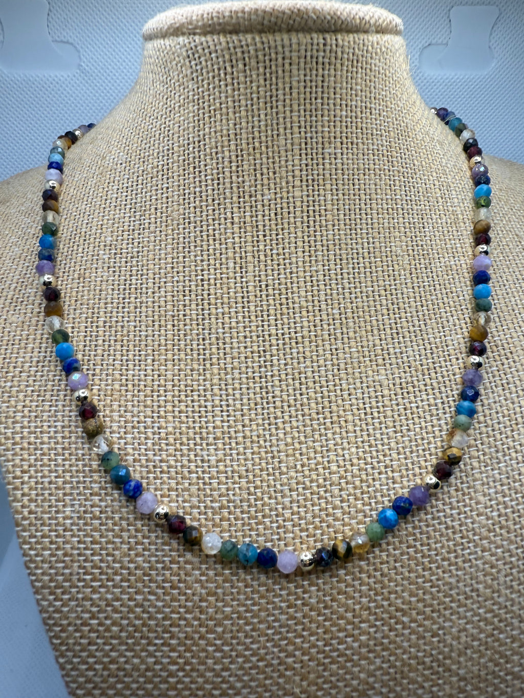 Chakra Crystal Necklace – 45cm with 14k Gold Beads