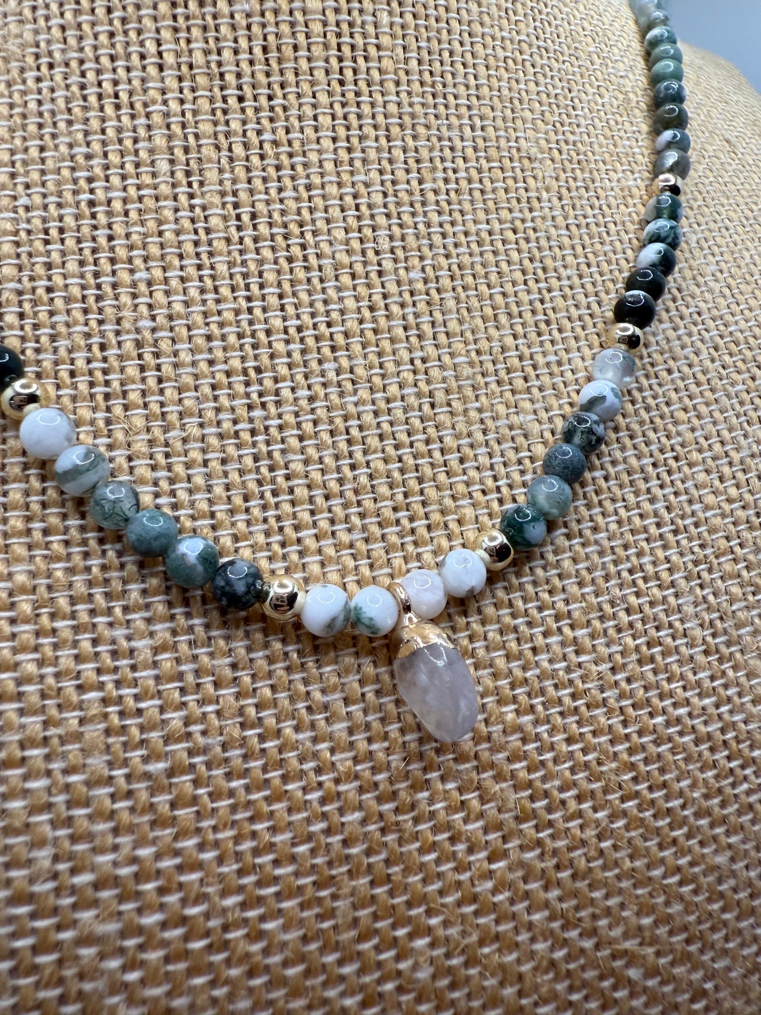 Tree Agate & 14K Gold Beaded Necklace
