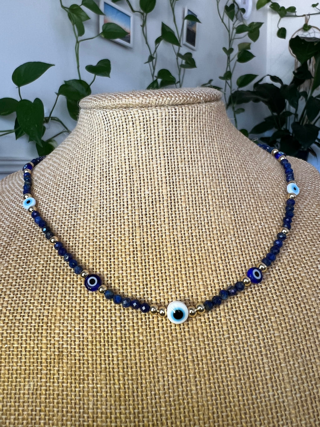 Lapis Lazuli & 14K Gold Bead Evil Eye Necklace 🧿
