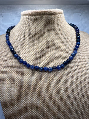 Blue Agate Beaded Necklace – 38cm