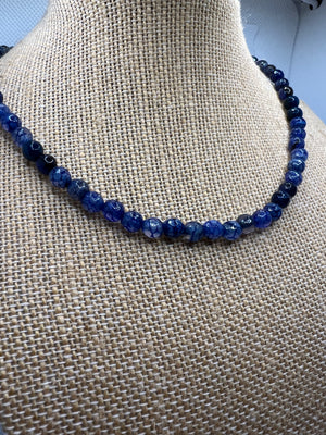 Blue Agate Beaded Necklace – 38cm