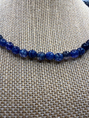 Blue Agate Beaded Necklace – 38cm