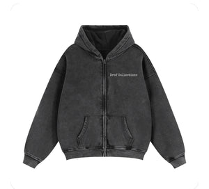 Zip-Through Drof Collection Boxy Fleece Hoodie – Vintage Black