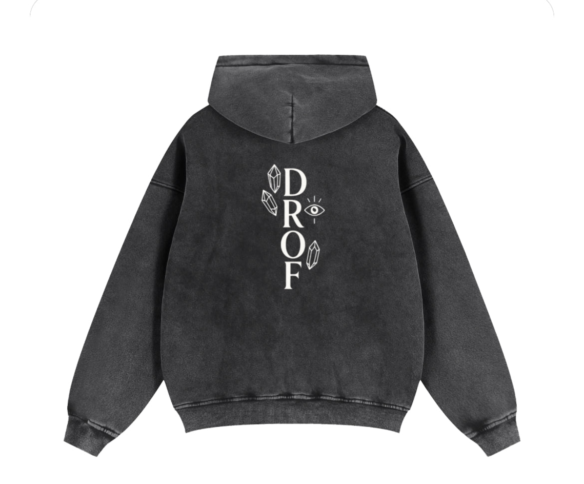 Zip-Through Drof Collection Boxy Fleece Hoodie – Vintage Black