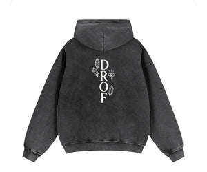 Zip-Through Drof Collection Boxy Fleece Hoodie – Vintage Black